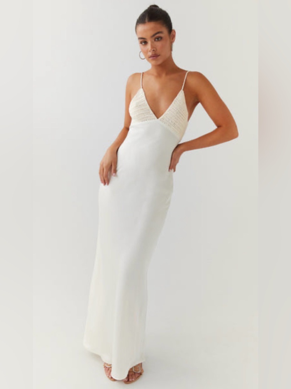 Peppermayo Crochet & Satin White/Cream Maxi Dress Sz 2